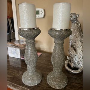 Candle Stands - silver sparkle